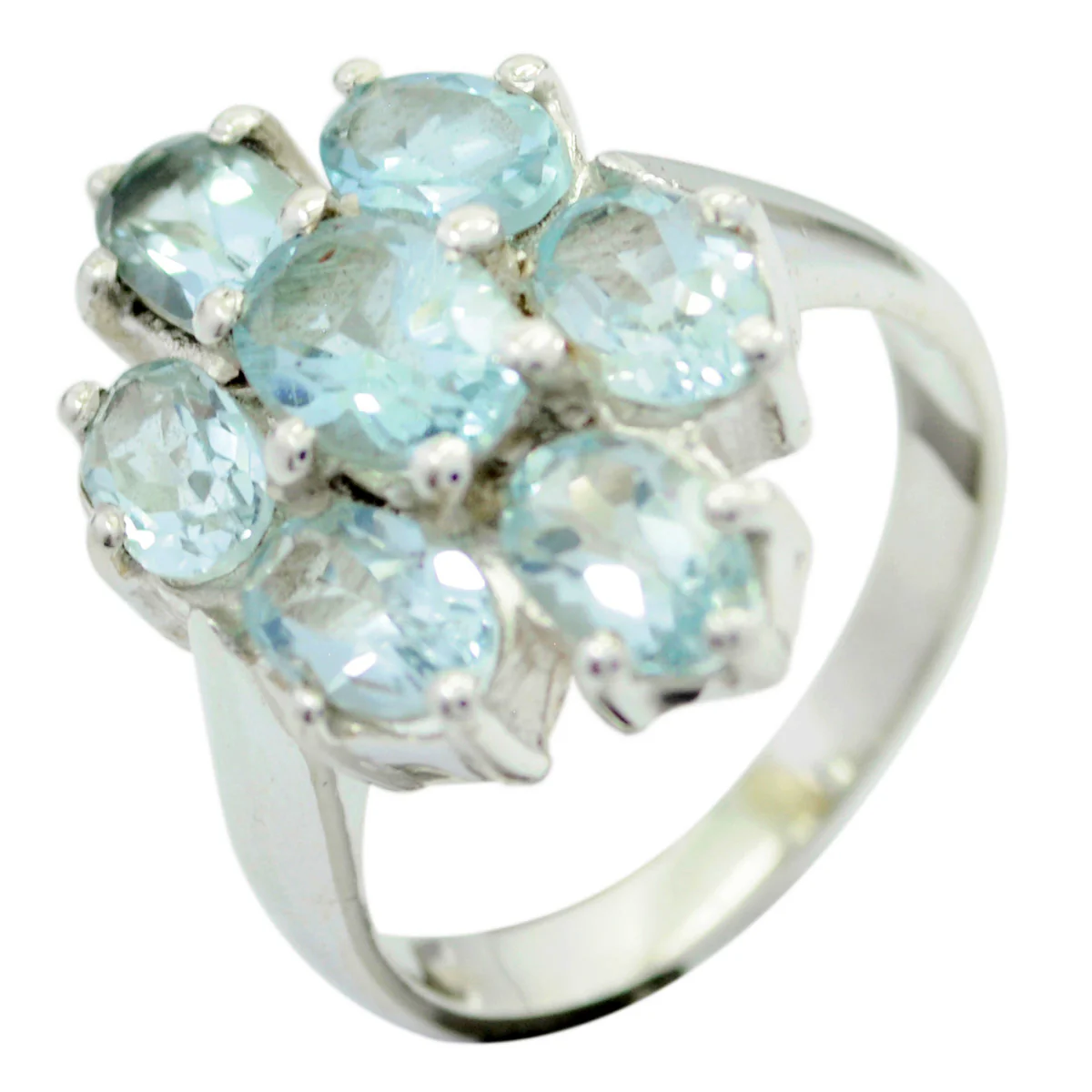 Blue Topaz Hepta Indian 92.5 Silver Blue Gemstone Mid-weight Floral Ring Jewellery