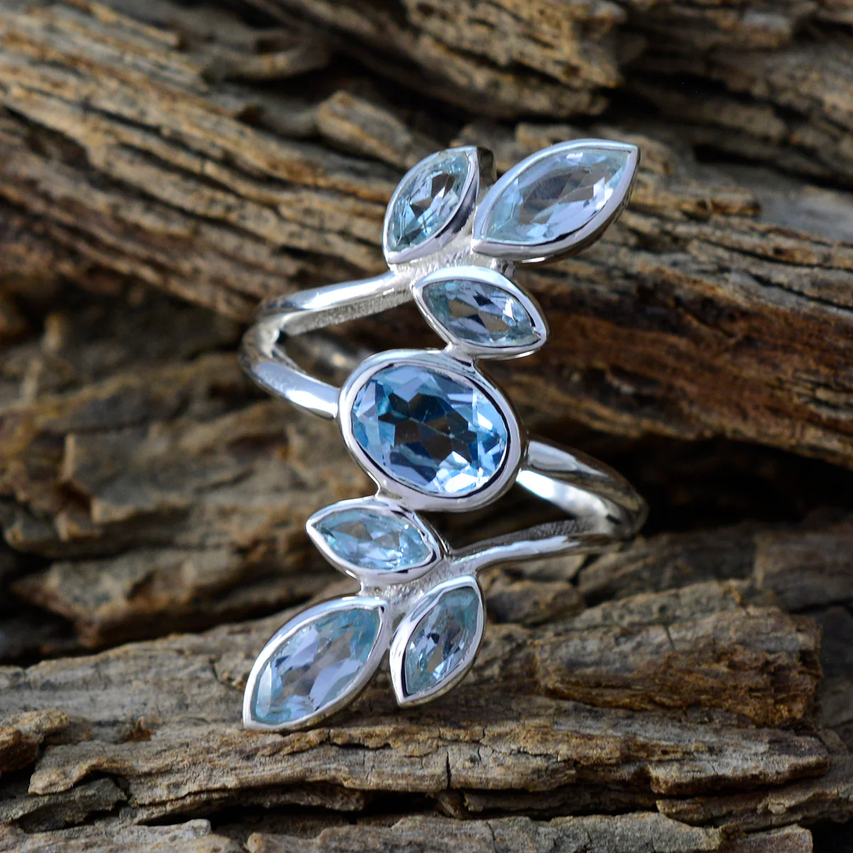 Blue Topaz Hepta Moroccan 925 Sterling Silver Blue Gemstone Classic Leafy Ring Jewelry - Image 3