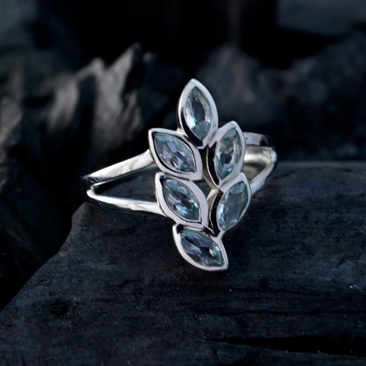Blue Topaz Hexa African 92.5 Silver Blue Gems Slim Artisan Ring Jewelry - Image 4