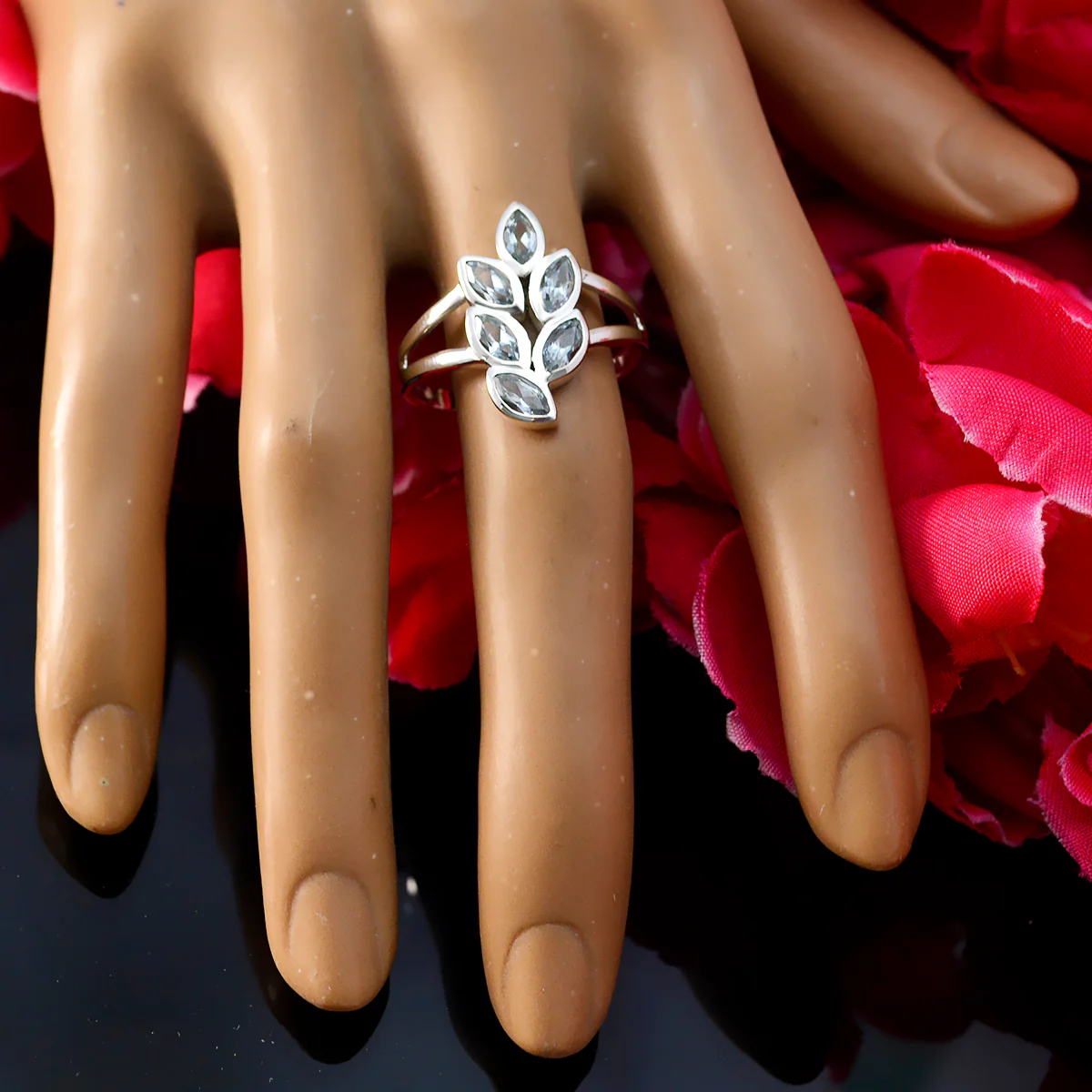 Blue Topaz Hexa African 92.5 Silver Blue Gems Slim Artisan Ring Jewelry - Image 5