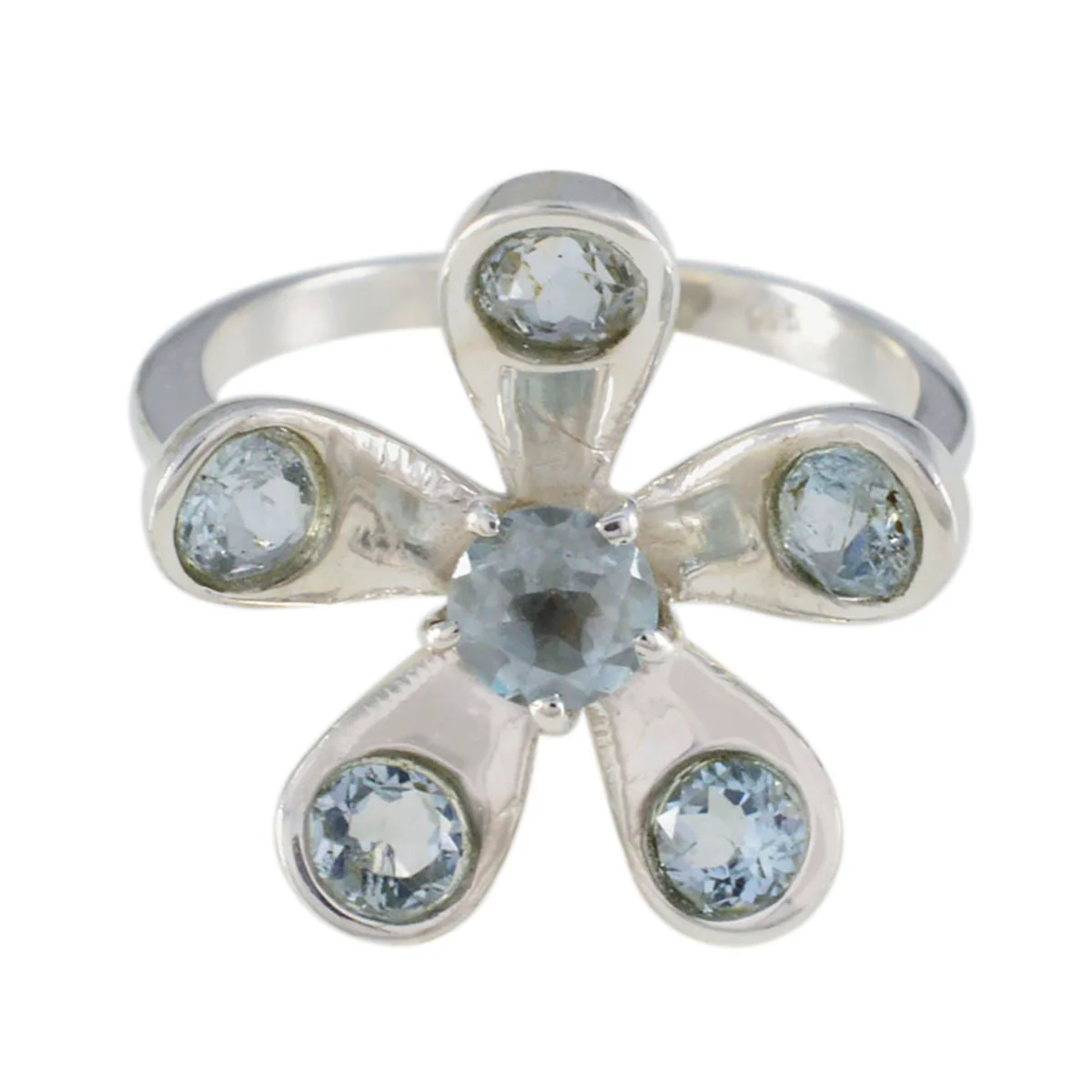Blue Topaz Hexa Russian 925 Sterling Silver Blue Gemstone Classic Floral Ring Jewellery