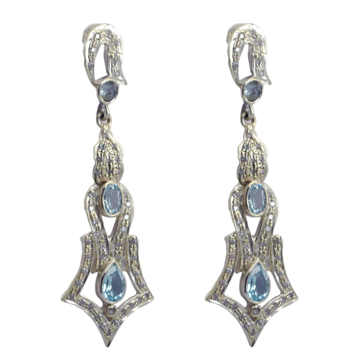 Blue Topaz Indian Lakshmi multiple Stud Blue 925 Silver Earring - Image 2
