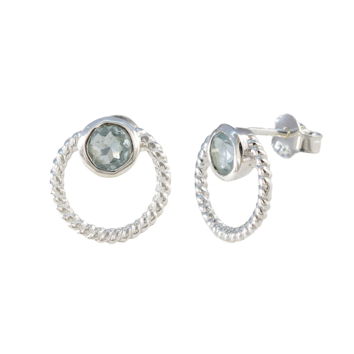 Blue Topaz Indian Lakshmi Solitaire Stud Blue 925 Sterling Silver Earring - Image 2