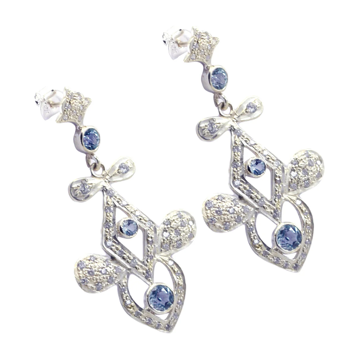 Blue topaz Indian Liyana multiple Stud Blue Silver Earring - Image 3