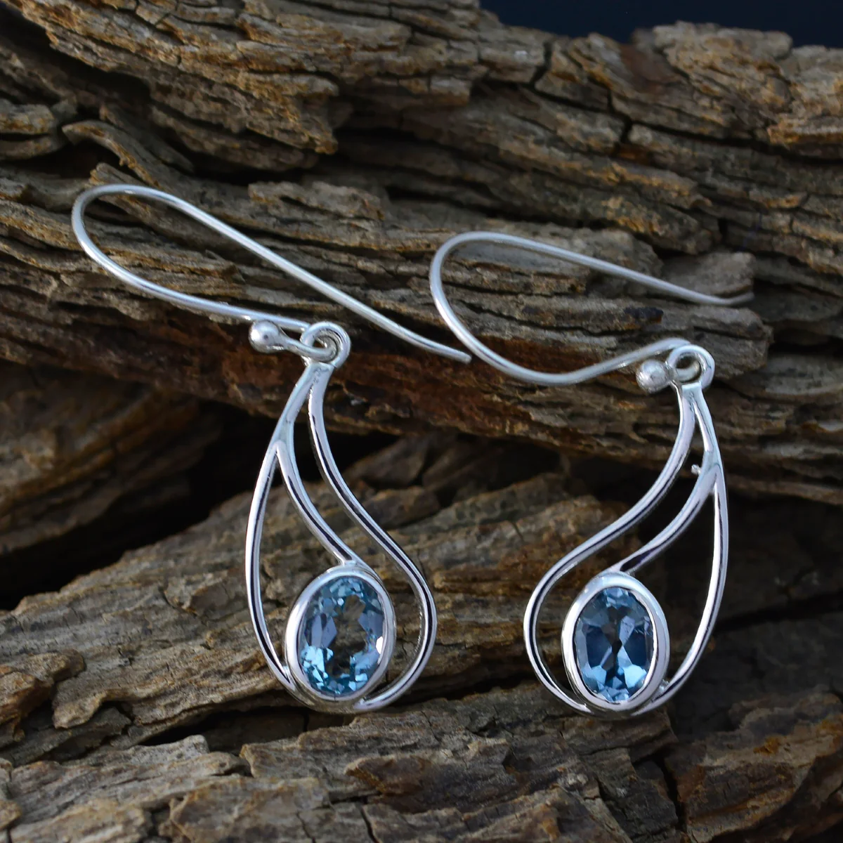 Blue Topaz Italian Julia Solitaire Dangle Blue 925 Silver Earring - Image 3