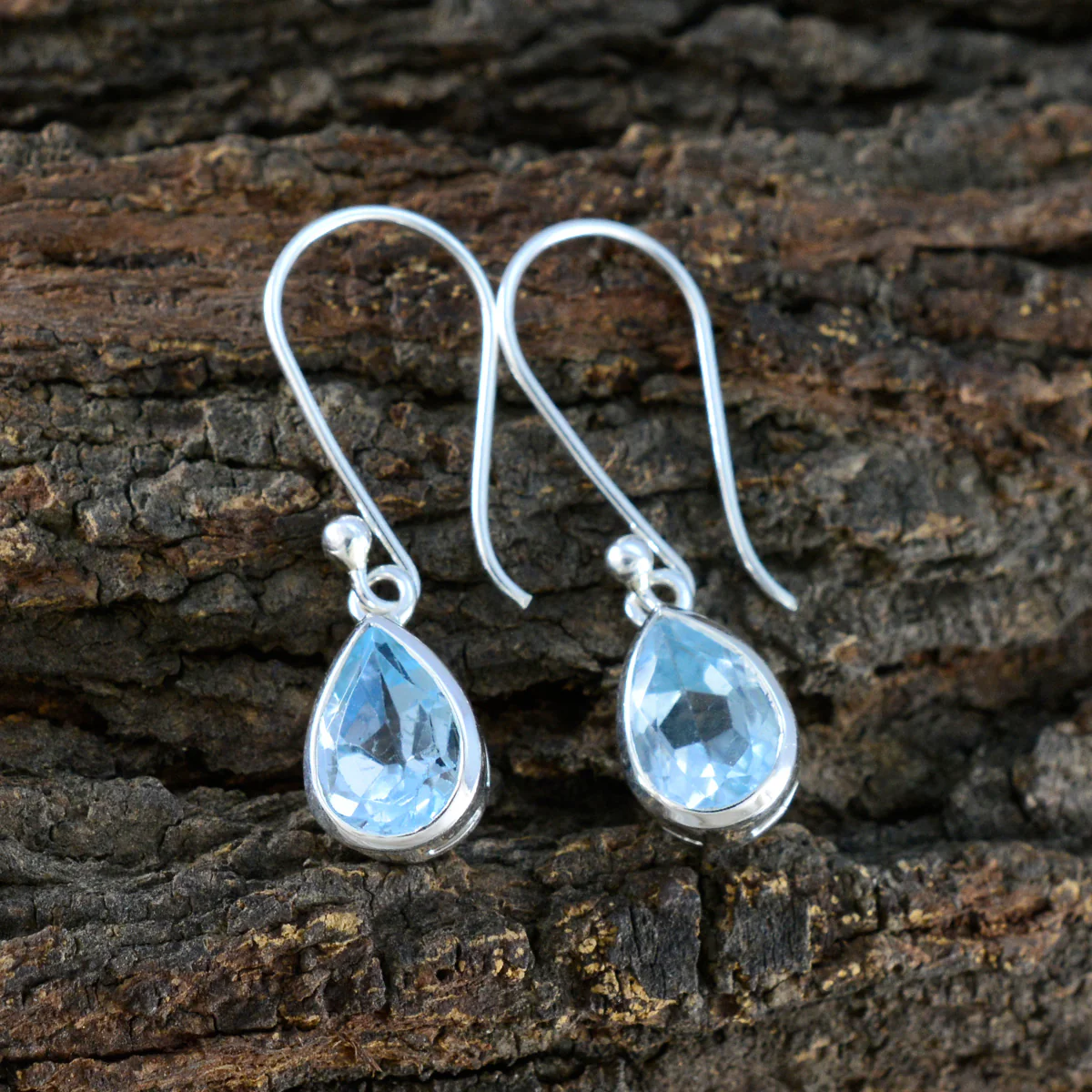 Blue Topaz Italian Zoey Solitaire Dangle Blue 925 Silver Earring - Image 3