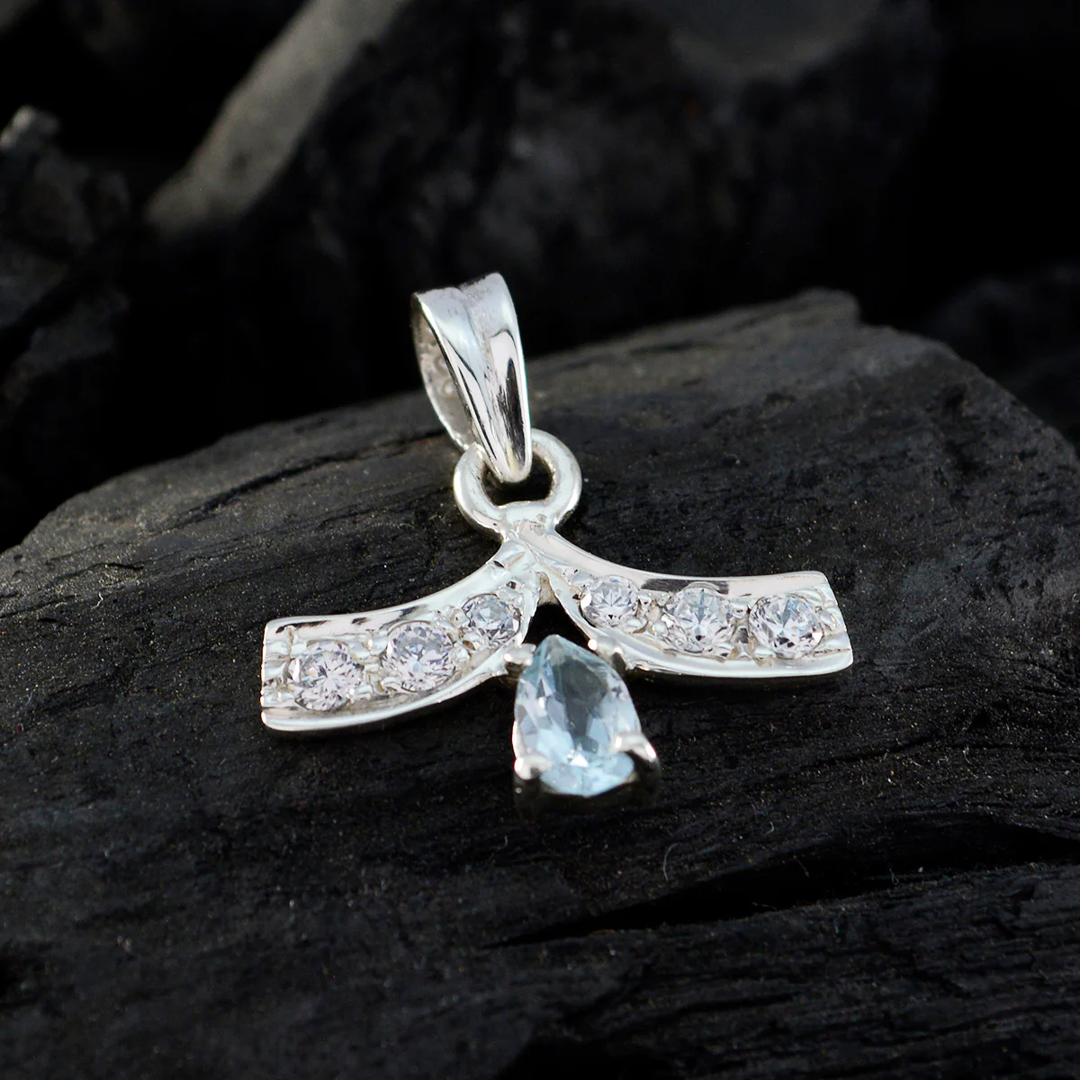 Blue Topaz Minimalist Australian 92.5 Silver multiple Lea Abstract Blue Pendant Jewellery - Image 3
