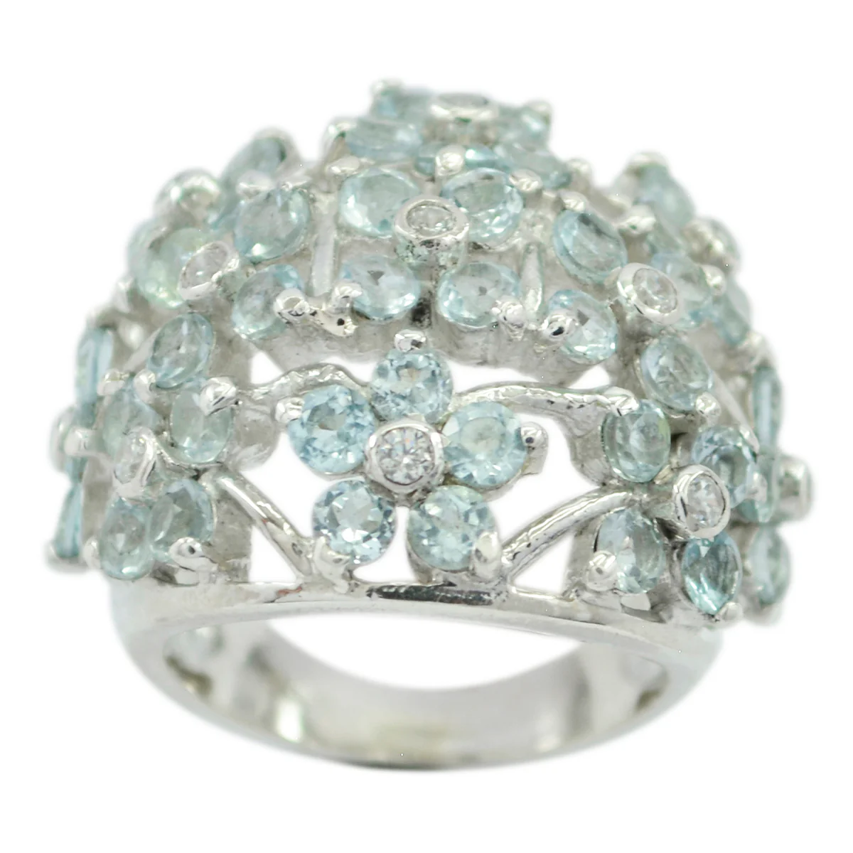 Blue Topaz multiple African 92.5 Silver Blue Gems Statement Floral Ring Jewellery