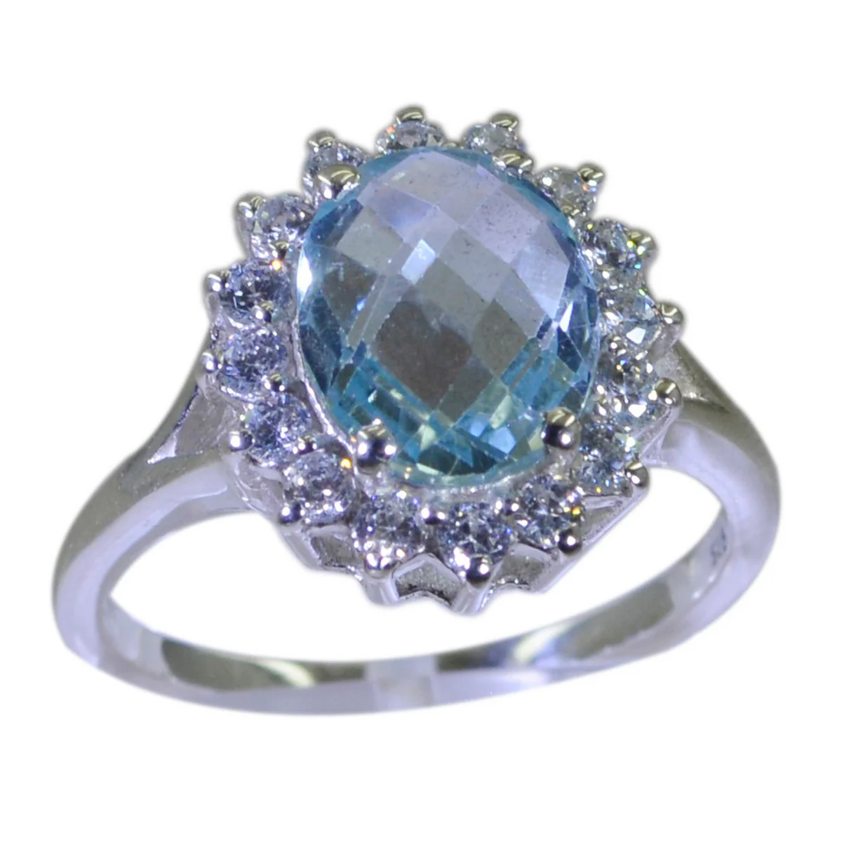 Blue Topaz multiple French 92.5 Silver Blue Gemstone Featherlight Modern Ring Jewellery