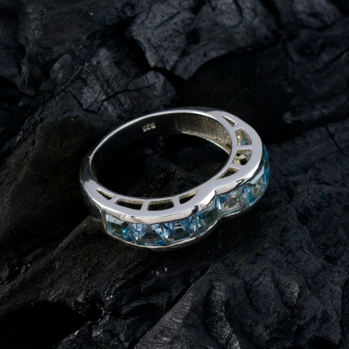 Blue Topaz multiple Russian 92.5 Silver Blue Gemstones Versatile Artisan Band Jewelry - Image 4