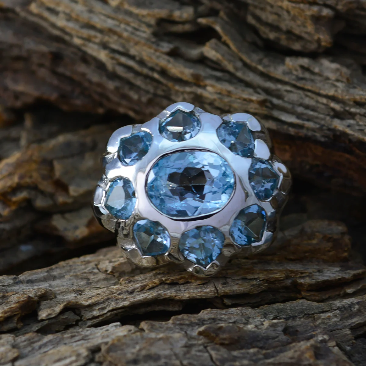 Blue Topaz multiple Spanish Silver Blue Gems Chunky Artisan Ring Jewellery - Image 3