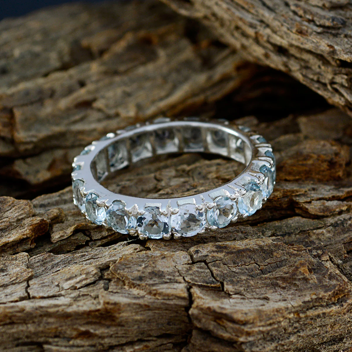 Blue Topaz multiple Turkish 925 Silver Blue Gems Dainty Eternity Band Jewelry - Image 4