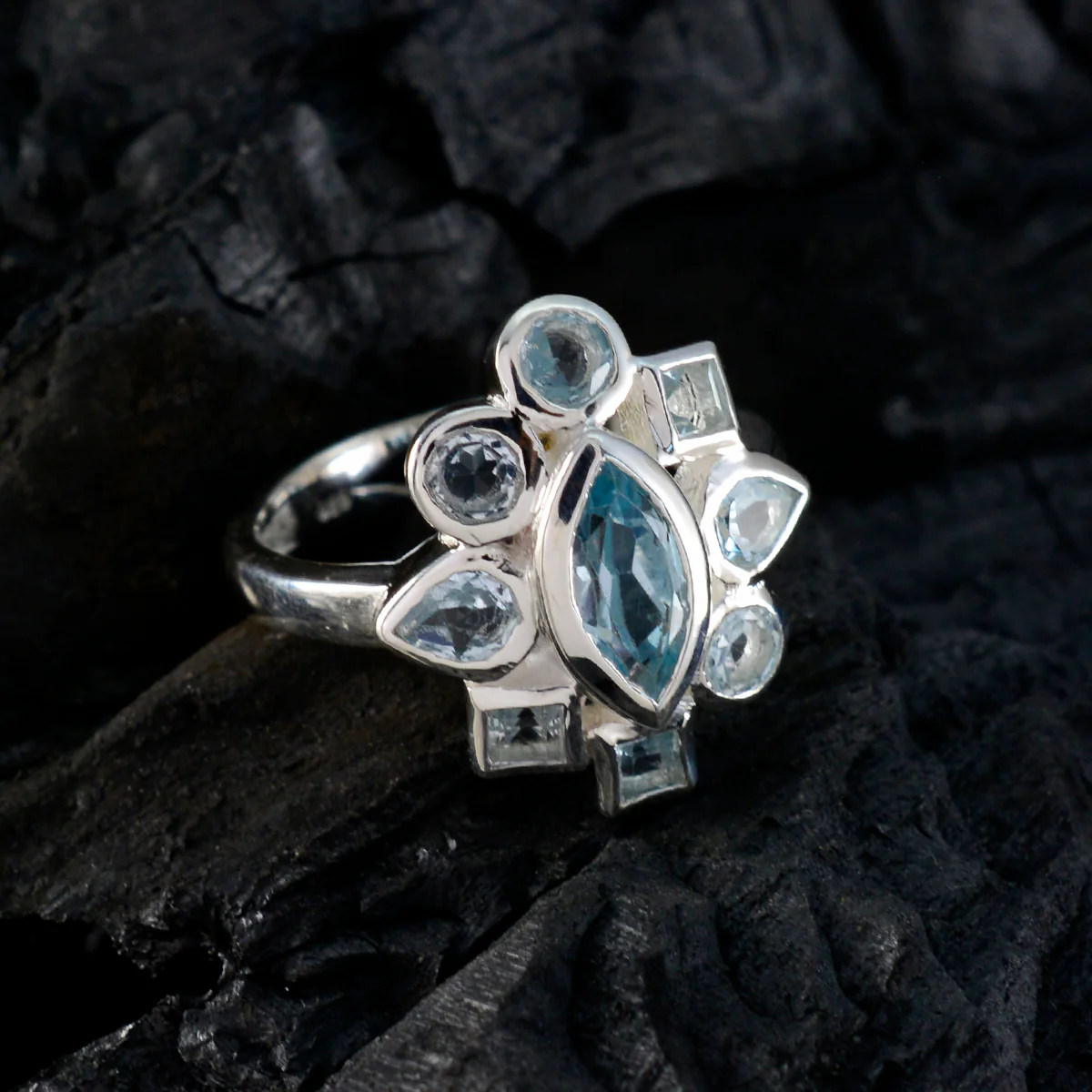 Blue Topaz navratna German 925 Sterling Silver Blue Gems Eye-catching Trendy Ring Jewellery - Image 4