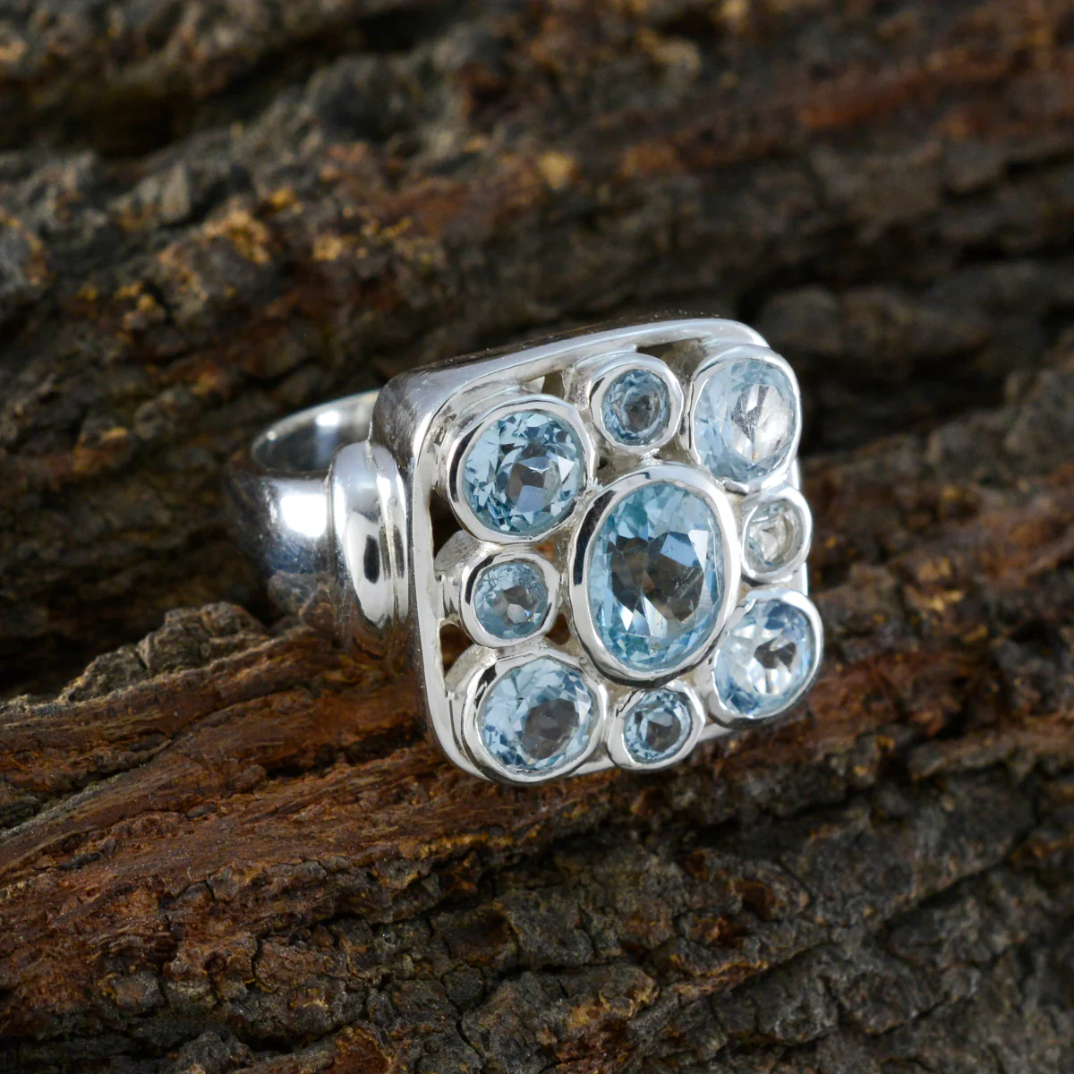 Blue Topaz Navratna Italian 925 Sterling Silver Blue Gems Chunky Armor Ring Jewelry - Image 3