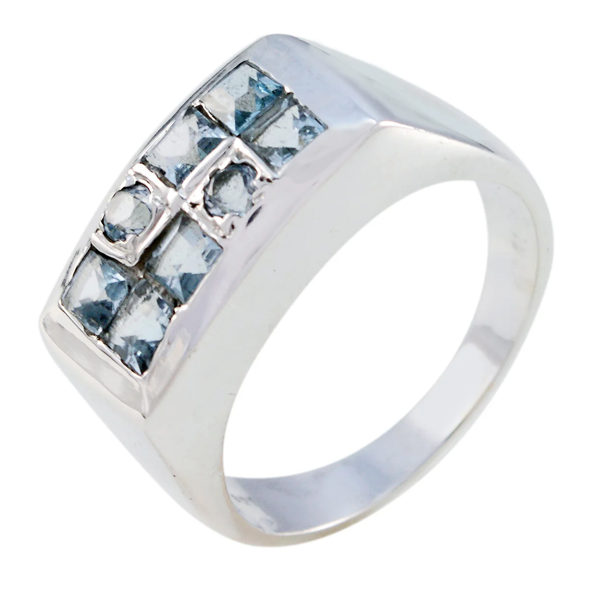 Blue Topaz octa Moroccan 92.5 Silver Blue Gemstone Classic Feminine Ring Jewelry