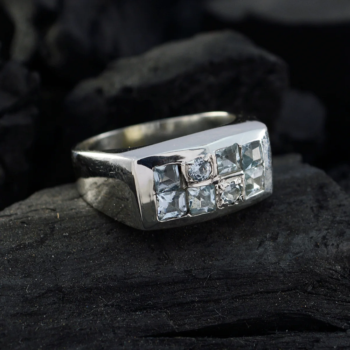 Blue Topaz octa Moroccan 92.5 Silver Blue Gemstone Classic Feminine Ring Jewelry - Image 4