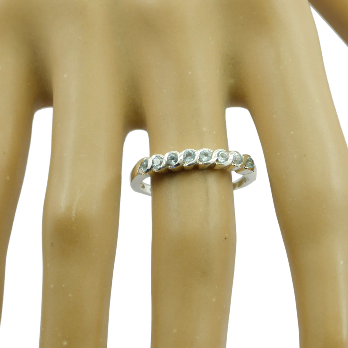 Blue Topaz octa Turkish Sterling Silver Blue Gemstones Delicate Eternity Band Jewelry - Image 2