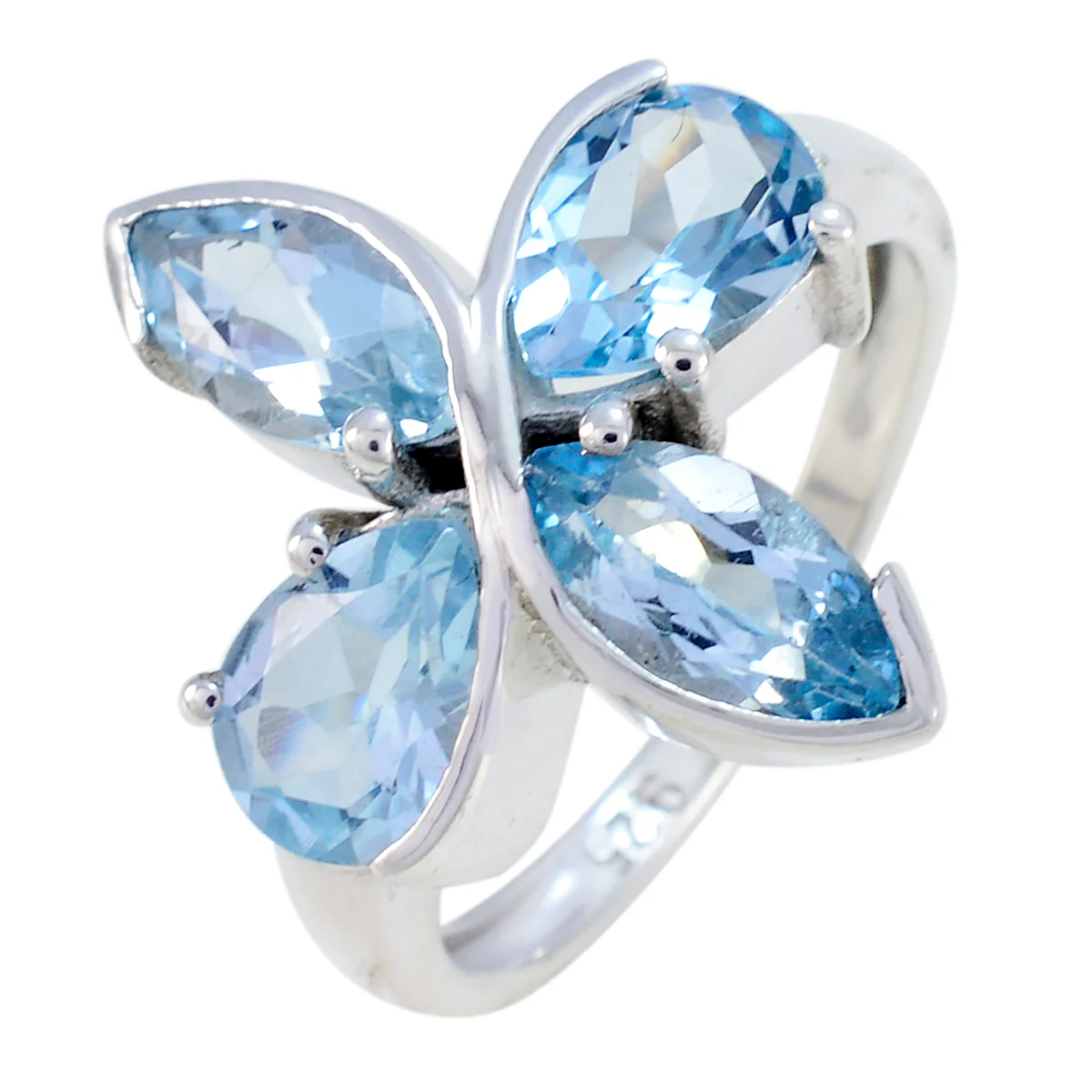 Blue Topaz quarter French 92.5 Silver Blue Gemstone Minimal Floral Ring Jewellery - Image 2