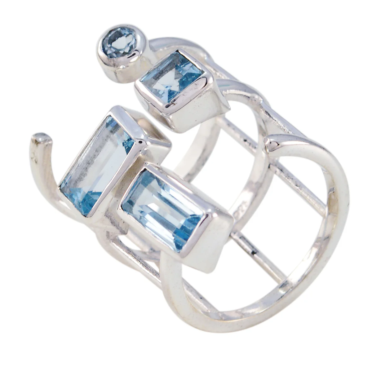 Blue Topaz quarter German 92.5 Silver Blue Gemstones Mid-weight Signet Ring Jewelry