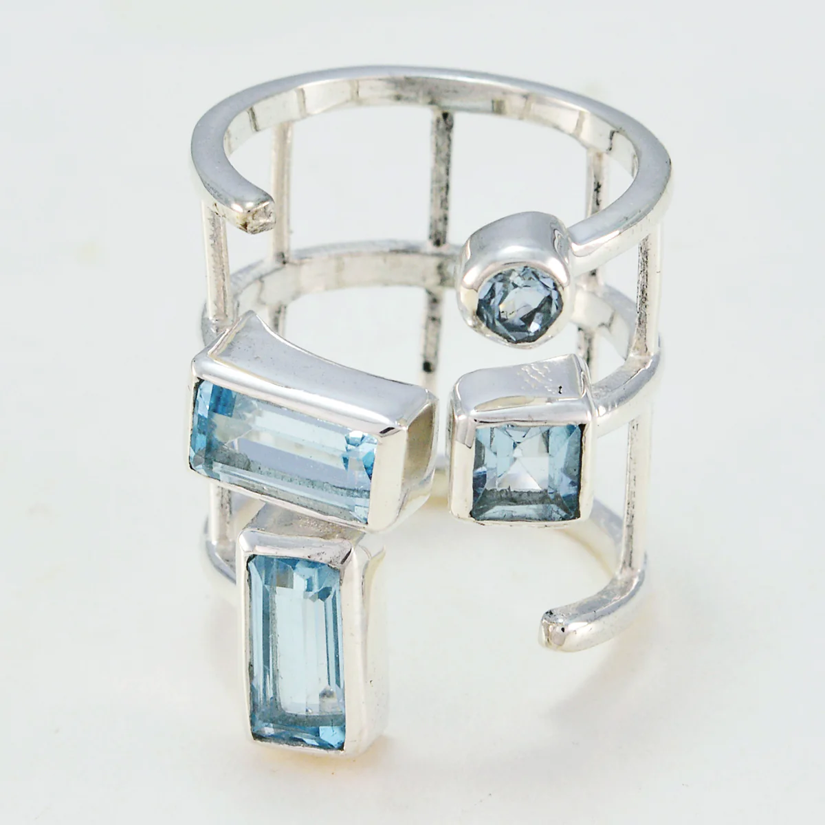 Blue Topaz quarter German 92.5 Silver Blue Gemstones Mid-weight Signet Ring Jewelry - Image 2