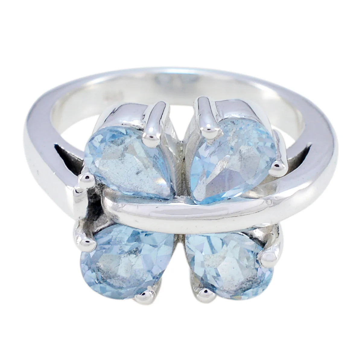 Blue Topaz quarter Russian 925 Sterling Silver Blue Gems Versatile Trendy Ring Jewelry