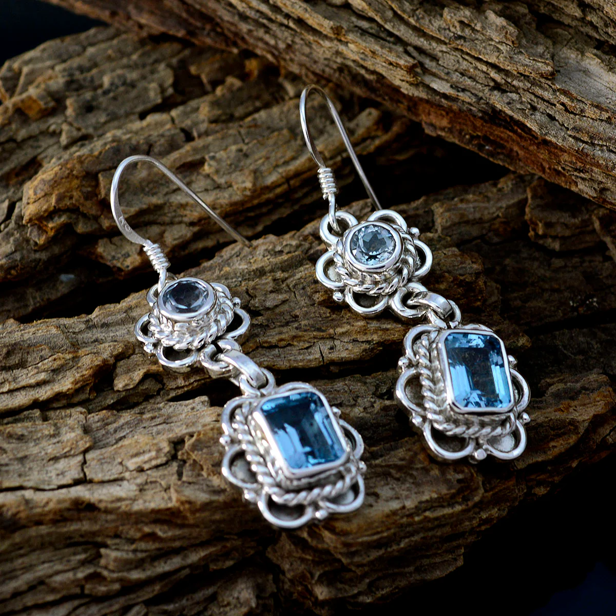 Blue Topaz Russian Amanda multiple Dangle Blue 925 Sterling Silver Earring - Image 3