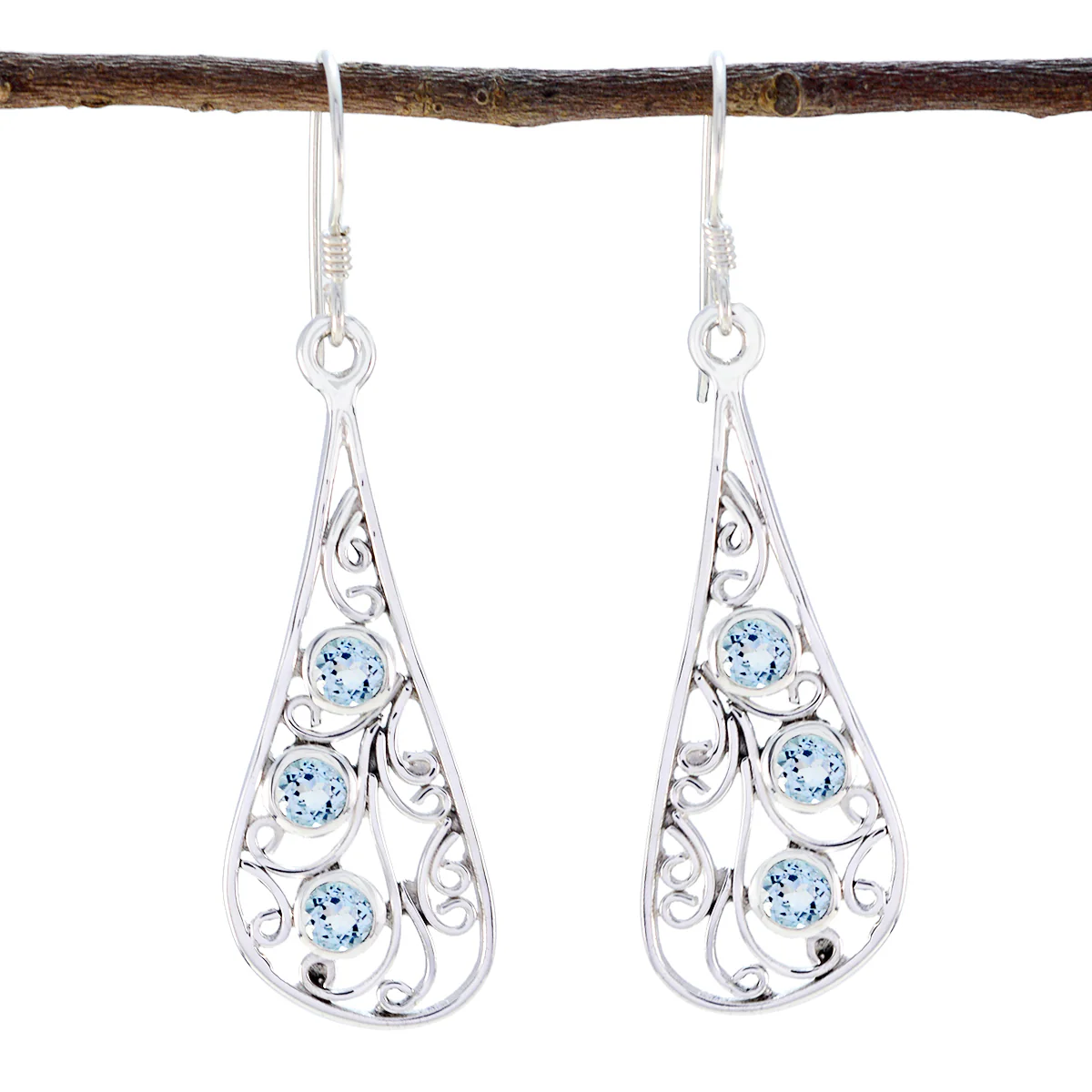 Blue topaz Russian Sofía multiple Dangle Blue 925 Silver Earring