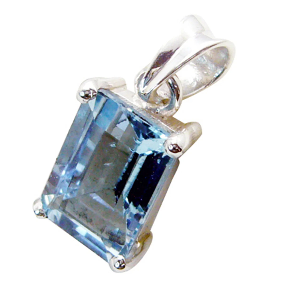 Blue Topaz Slim German Sterling Silver Solitaire Maya Glamorous Blue Pendant Jewellery