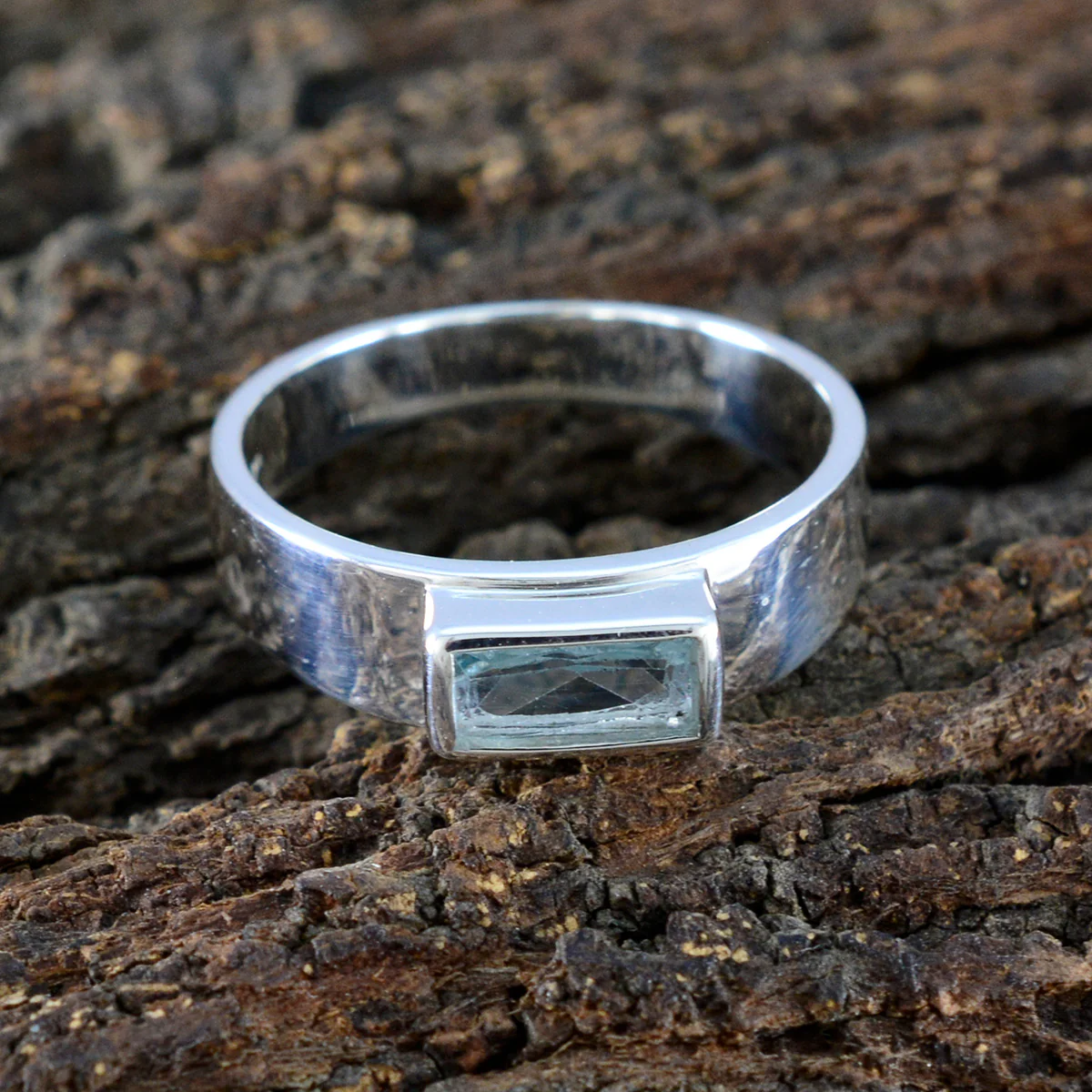 Blue Topaz Solitaire African Silver Blue Gemstone Slim Cultural Ring Jewellery - Image 3