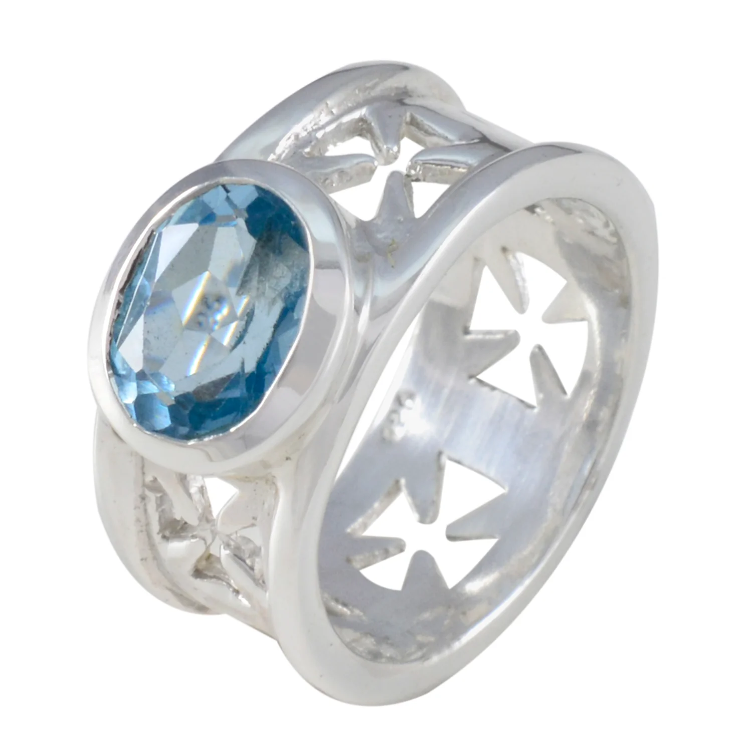 Blue Topaz Solitaire African Silver Blue Gemstones Classic Irish Ring Jewelry - Image 2