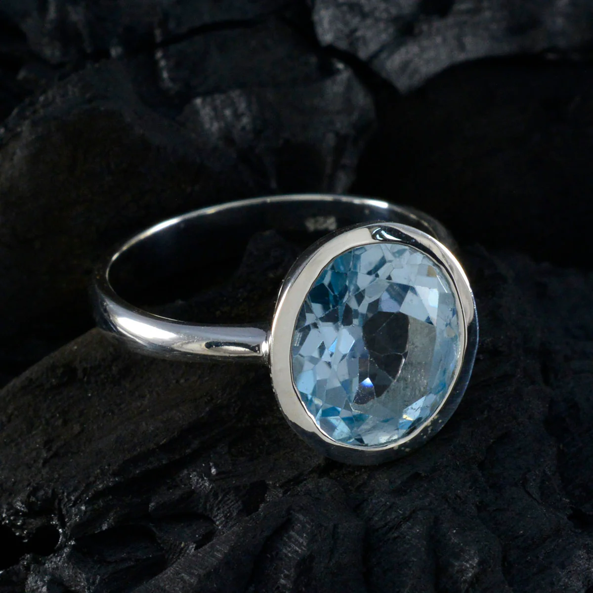Blue Topaz Solitaire African Sterling Silver Blue Gems Minimal Modern Ring Jewelry - Image 5