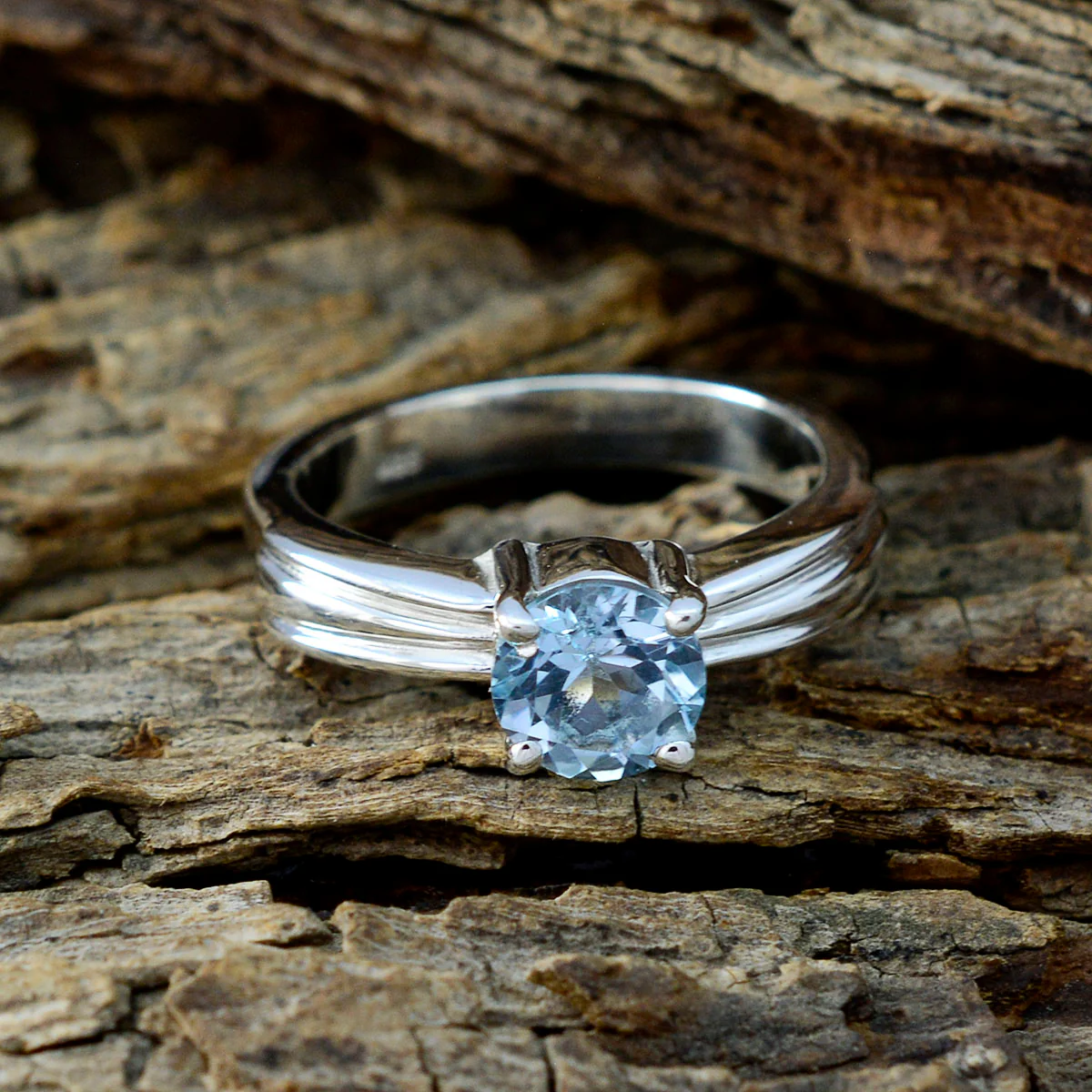 Blue Topaz Solitaire African Sterling Silver Blue Gems Slim Trendy Ring Jewellery - Image 3
