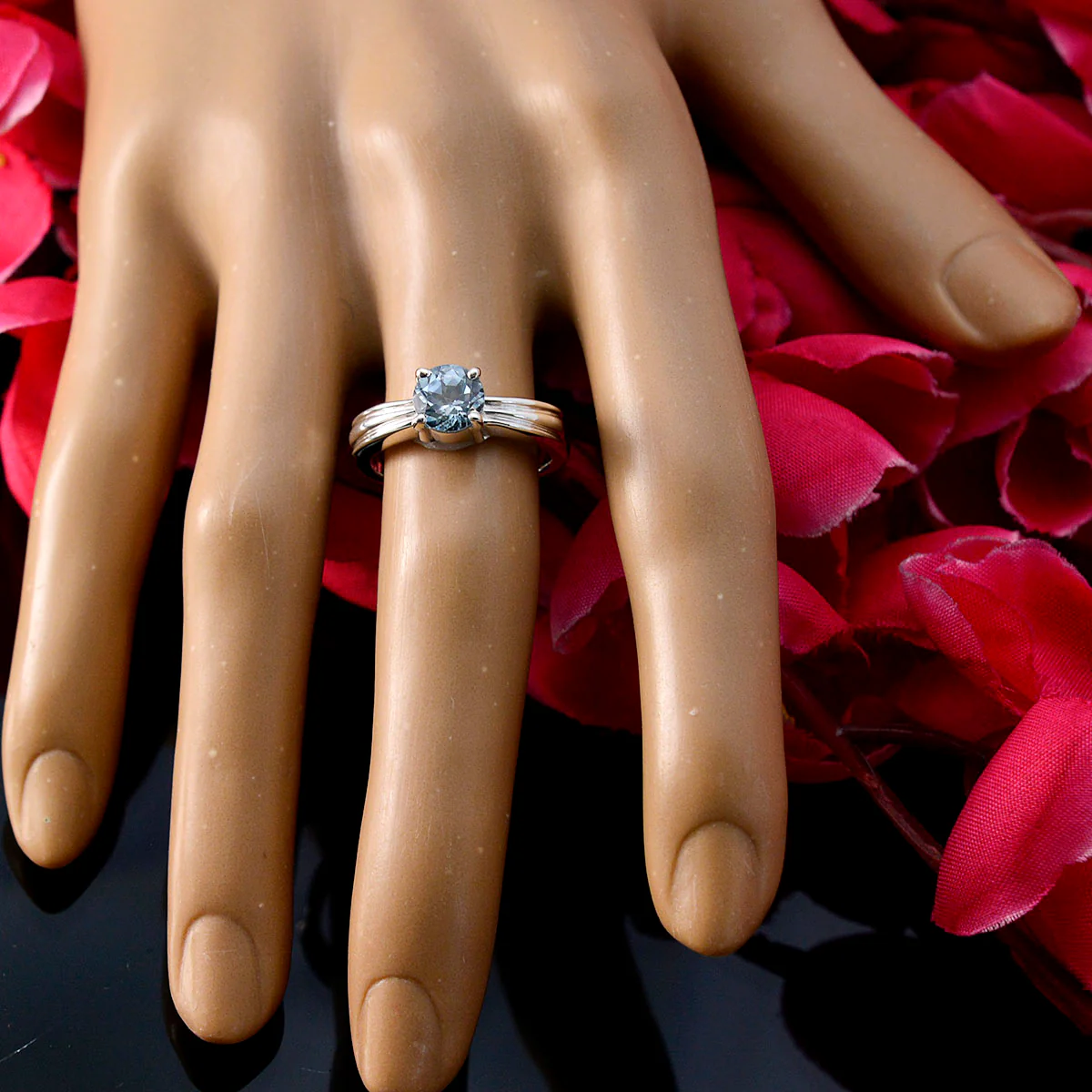 Blue Topaz Solitaire African Sterling Silver Blue Gems Slim Trendy Ring Jewellery - Image 5
