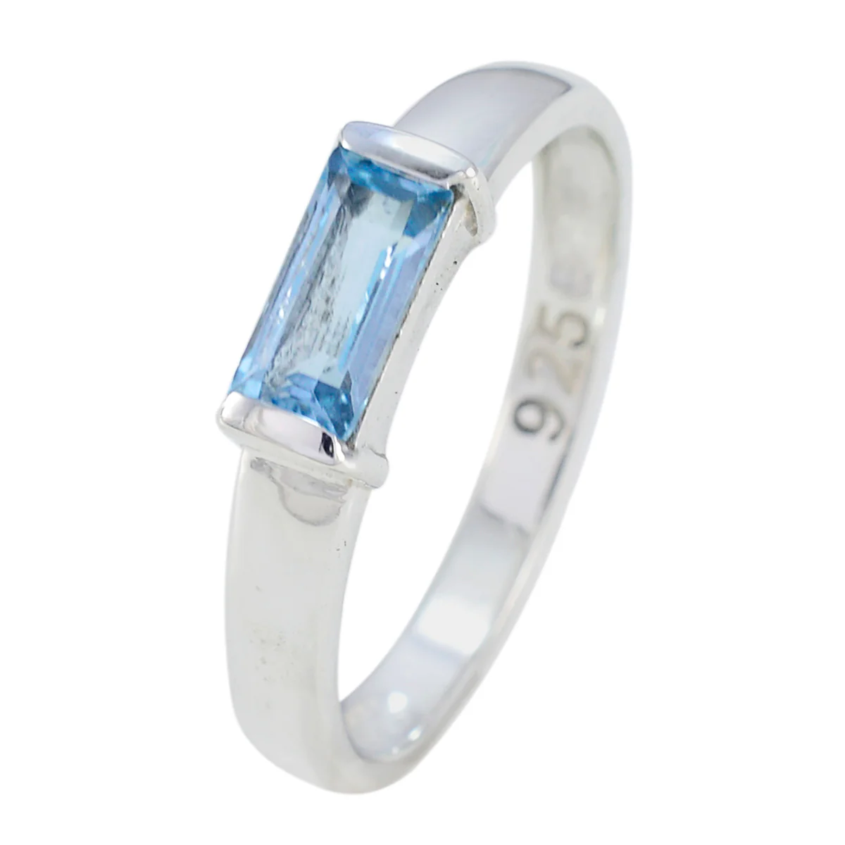 Blue Topaz Solitaire American 92.5 Silver Blue Gemstone Dainty Modern Ring Jewelry - Image 2