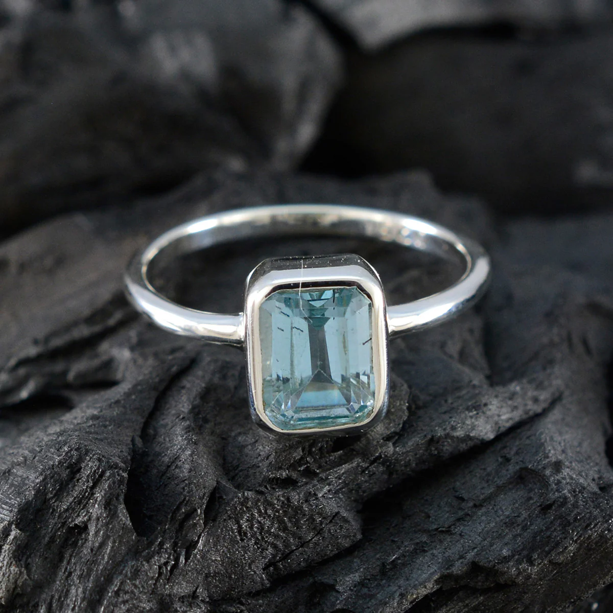 Blue Topaz Solitaire American 92.5 Silver Blue Gemstone Delicate Fairytale Ring Jewellery - Image 4