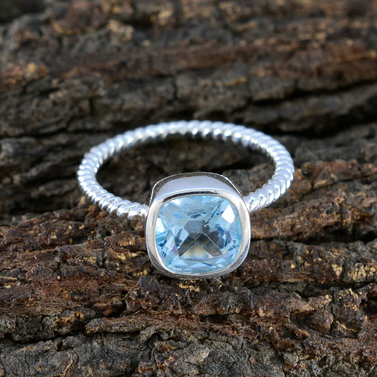 Blue Topaz Solitaire American 925 Silver Blue Gems Dainty Fairytale Ring Jewellery - Image 3