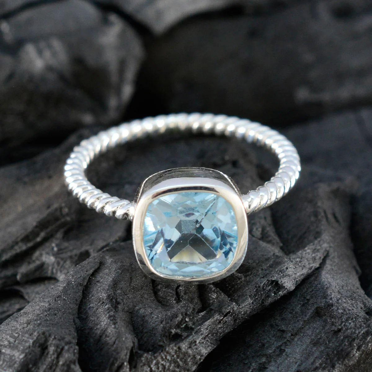 Blue Topaz Solitaire American 925 Silver Blue Gems Dainty Fairytale Ring Jewellery - Image 4