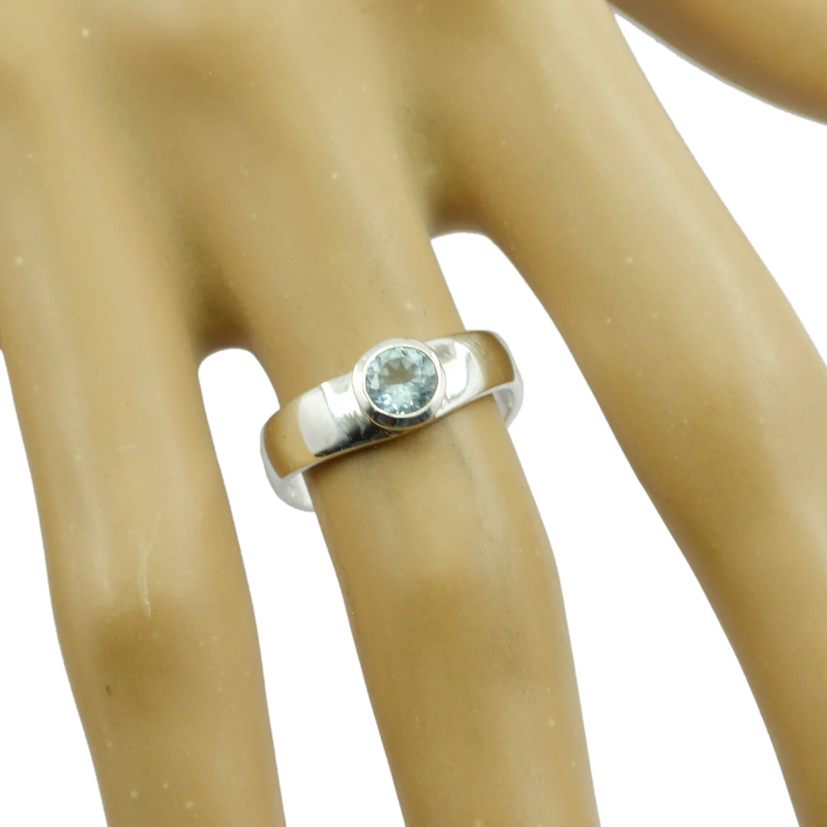Blue Topaz Solitaire American 925 Sterling Silver Blue Gemstones Whisper-thin Abstract Ring Jewelry - Image 2