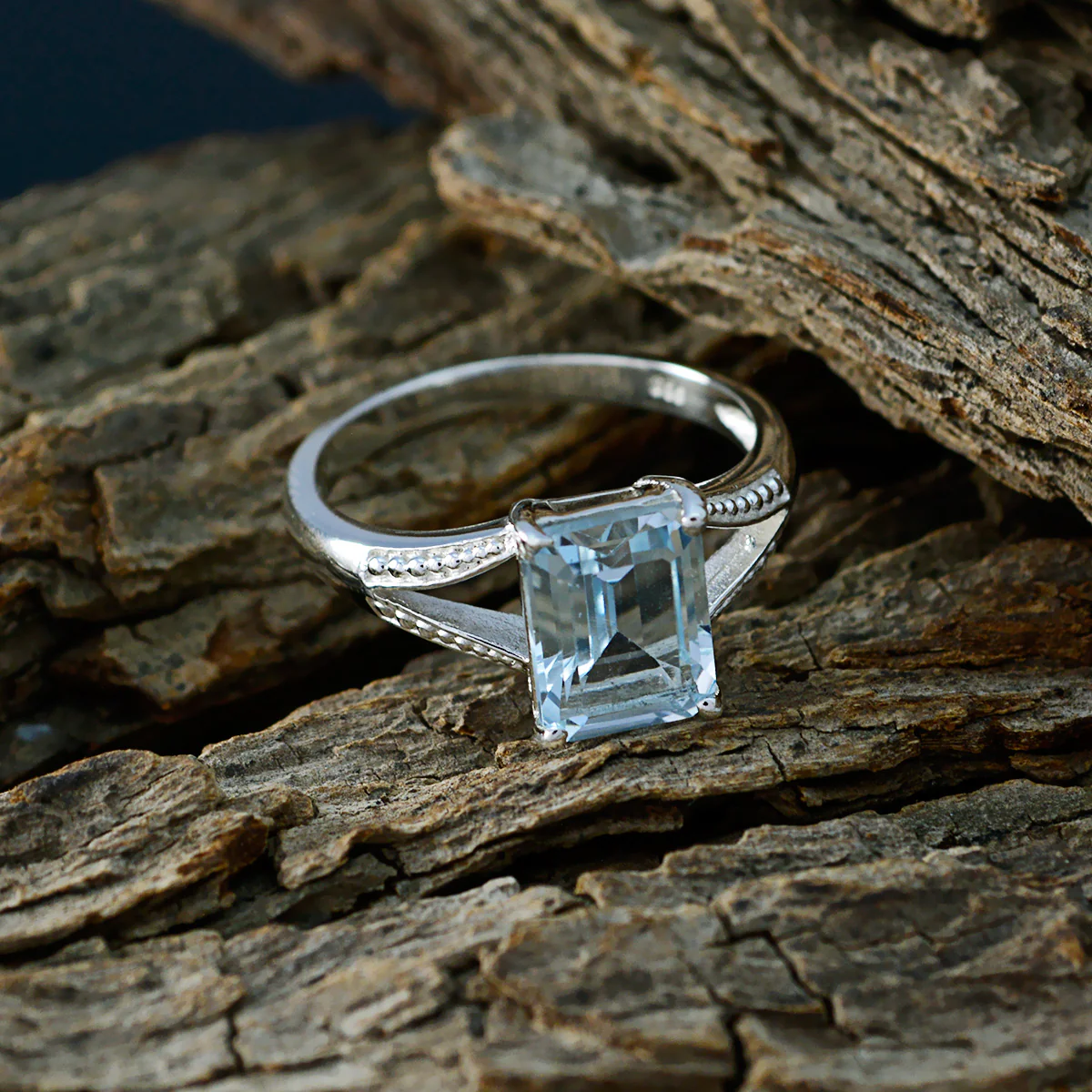 Blue Topaz Solitaire American 925 Sterling Silver Blue Gemstones Whisper-thin Boho Ring Jewelry - Image 3