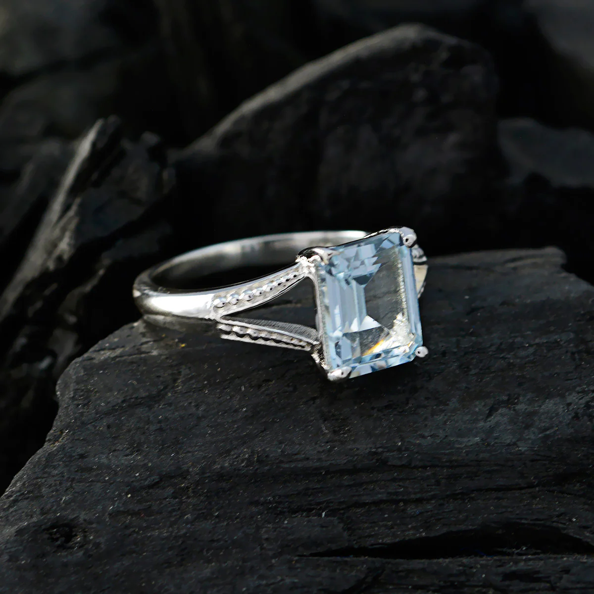 Blue Topaz Solitaire American 925 Sterling Silver Blue Gemstones Whisper-thin Boho Ring Jewelry - Image 4