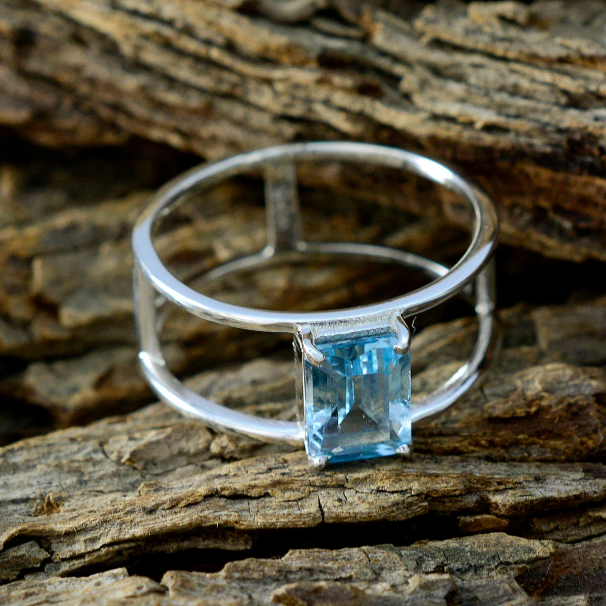 Blue Topaz Solitaire American 925 Sterling Silver Blue Gemstones Whisper-thin Geometric Band Jewelry - Image 3