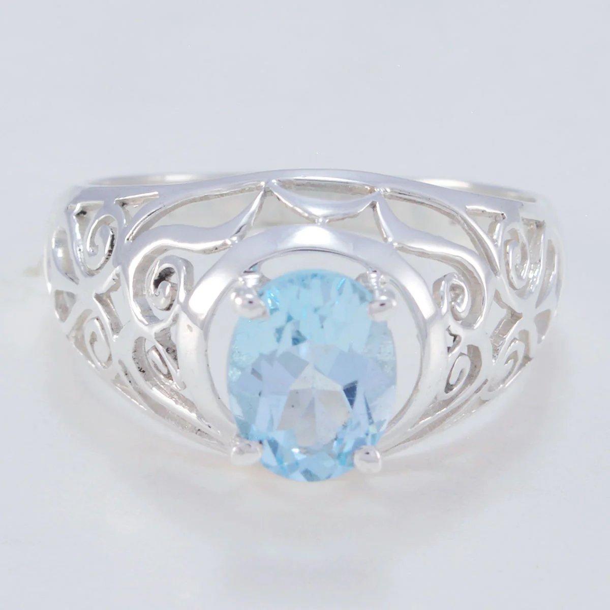 Blue Topaz Solitaire Australian 925 Sterling Silver Blue Gemstones Featherlight Filigree Ring Jewelry - Image 2