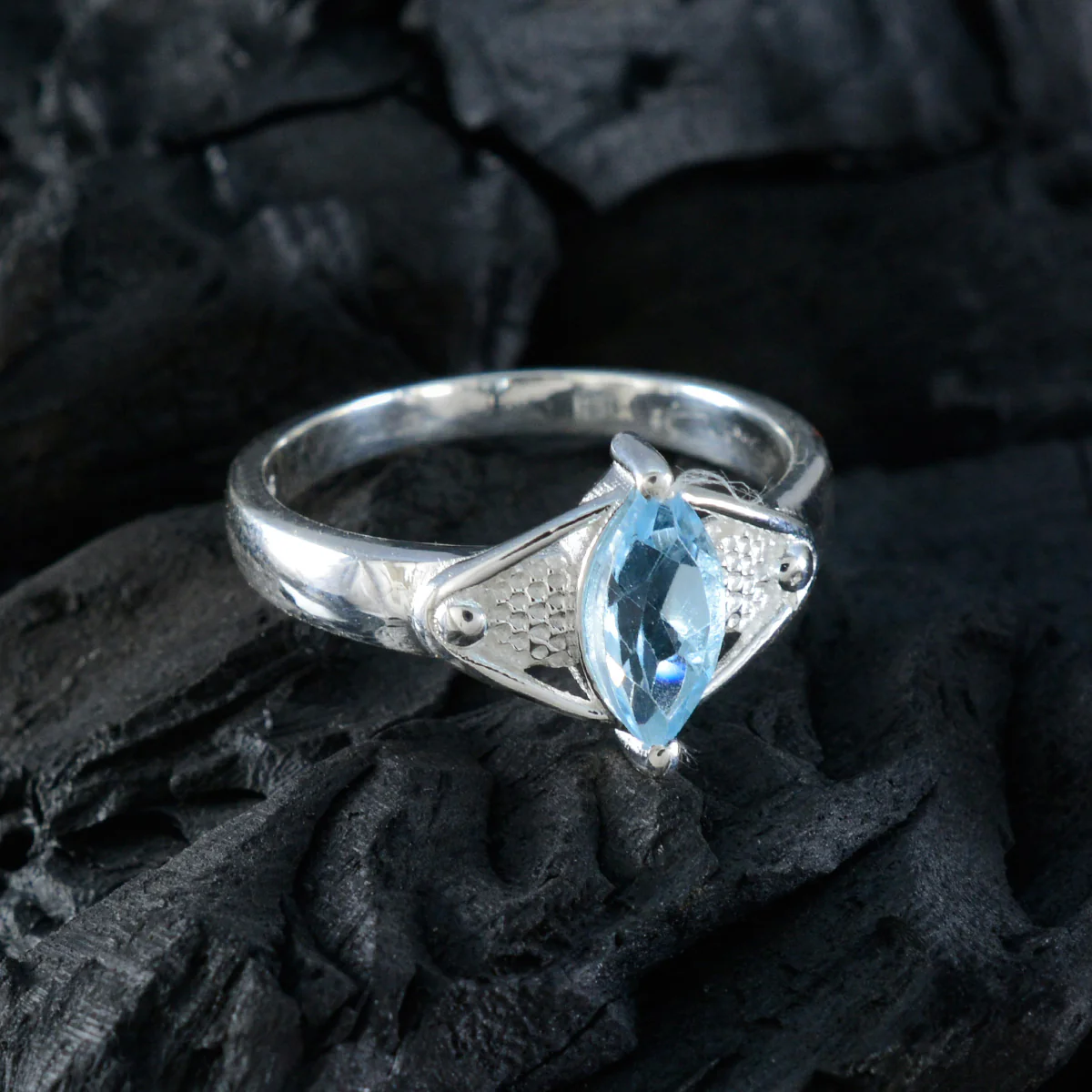 Blue Topaz Solitaire Australian Sterling Silver Blue Gemstone Featherlight Filigree Ring Jewelry - Image 4