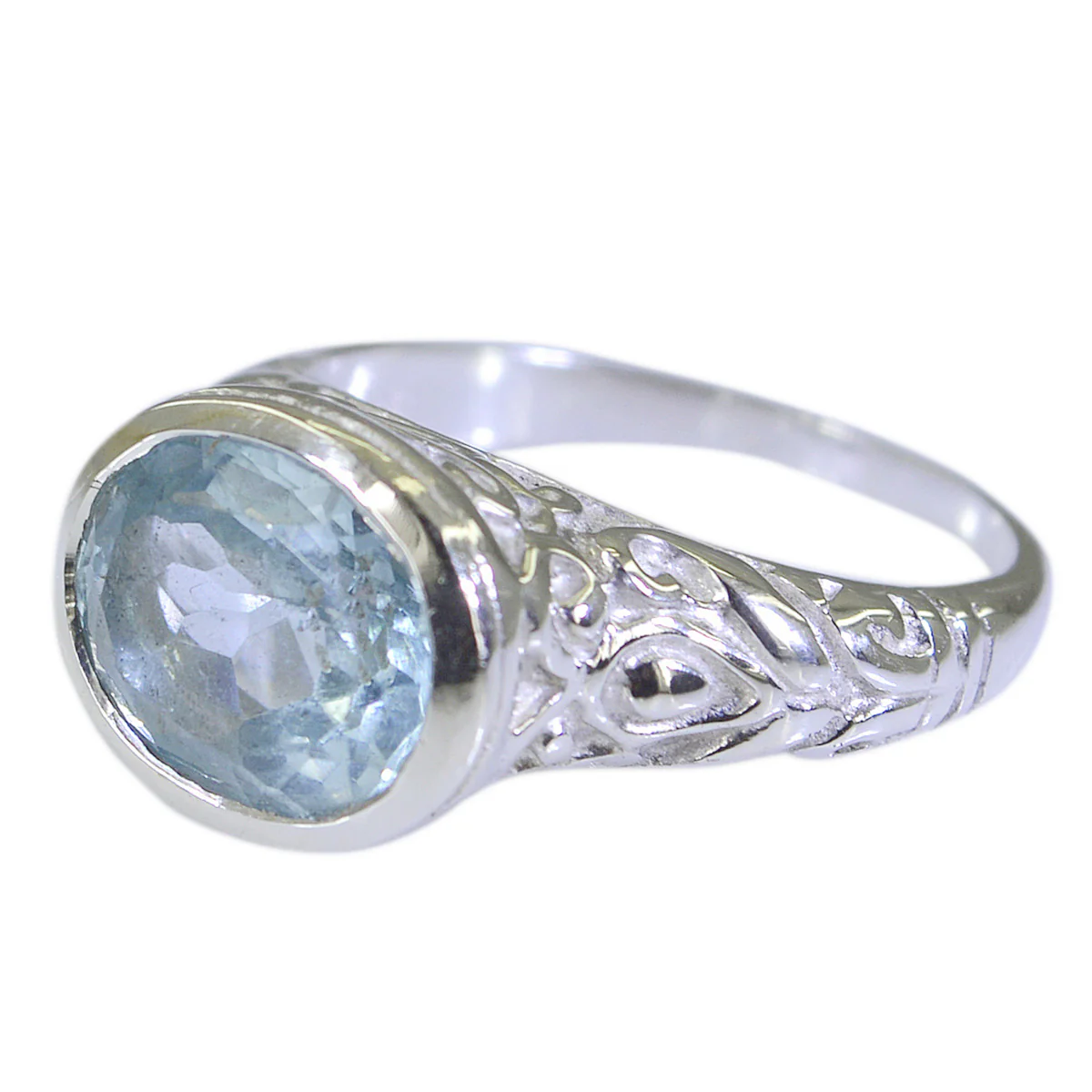 Blue Topaz Solitaire Egyptian 925 Silver Blue Gemstone Minimal Art Deco Ring Jewellery - Image 2