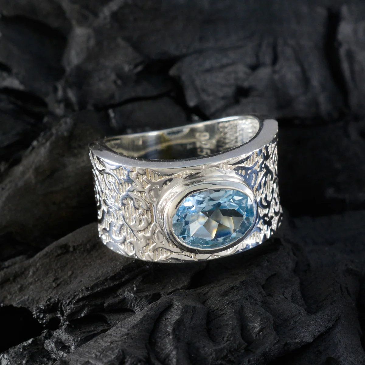 Blue Topaz Solitaire Egyptian Silver Blue Gems Essential Art Deco Ring Jewelry - Image 4