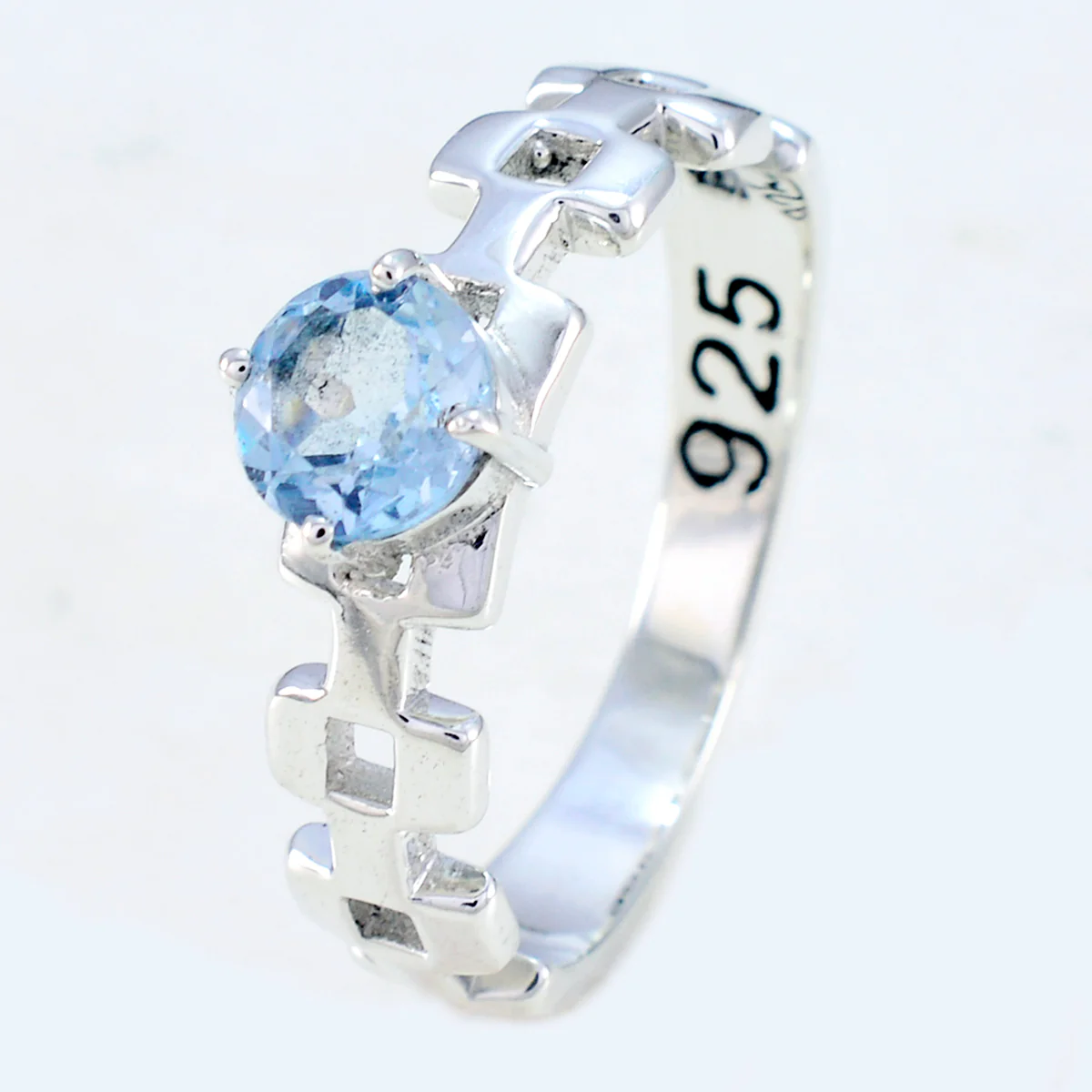 Blue Topaz Solitaire French 92.5 Silver Blue Gemstones Slim Trendy Ring Jewellery - Image 2