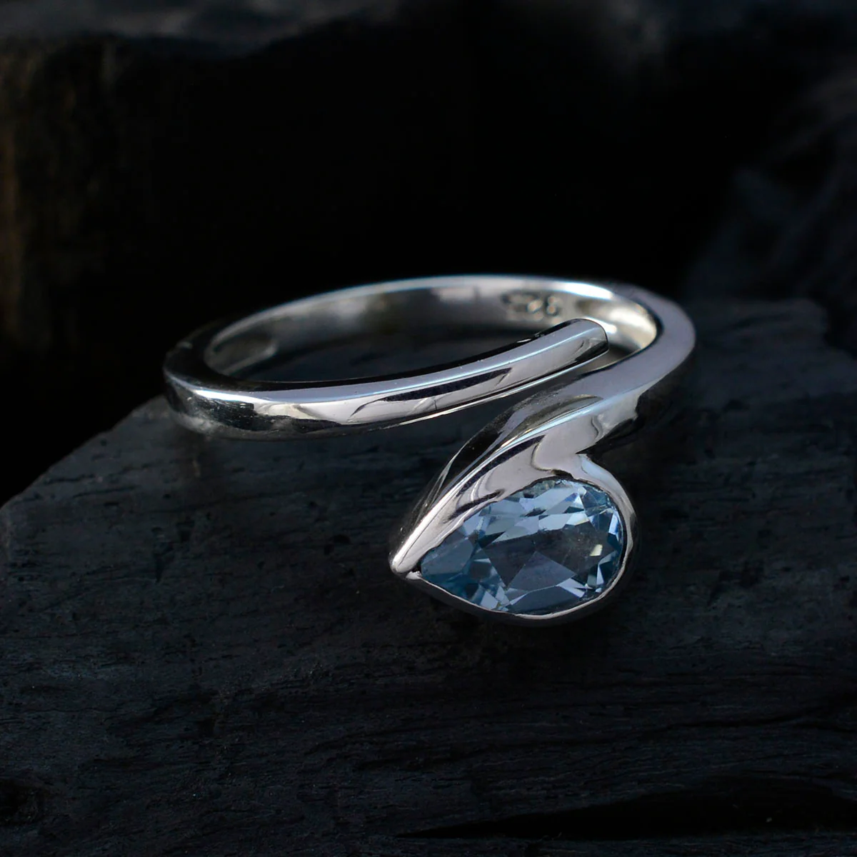Blue Topaz Solitaire French 925 Sterling Silver Blue Gemstone Slim Fairytale Ring Jewellery - Image 4