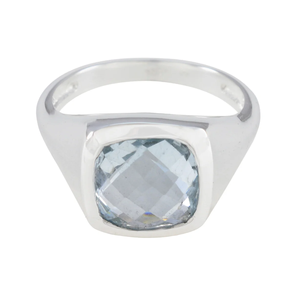 Blue Topaz Solitaire French Sterling Silver Blue Gemstone Eye-catching Abstract Ring Jewelry