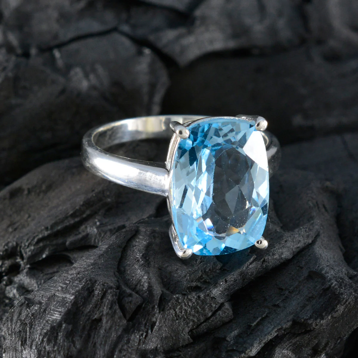 Blue Topaz Solitaire German 925 Sterling Silver Blue Gemstone Minimal Boho Ring Jewellery - Image 4