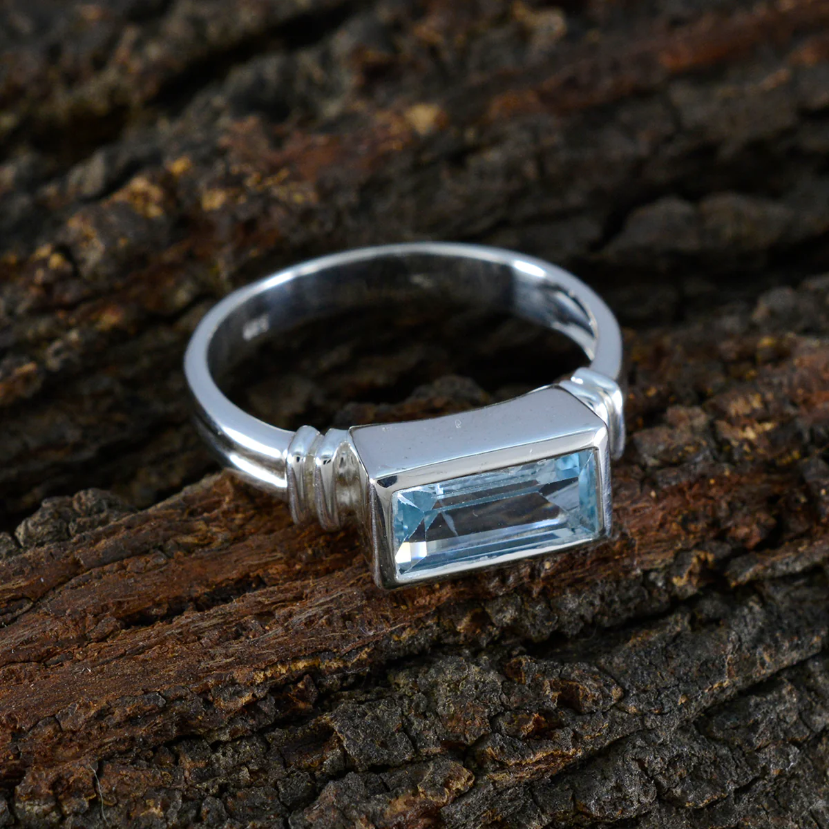 Blue Topaz Solitaire Indian 925 Sterling Silver Blue Gems Minimal Abstract Ring Jewellery - Image 3